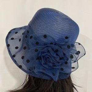 Elegant Ladies Mesh Flower Sun Hat Women Wedding Tea Party Church Halloween blue